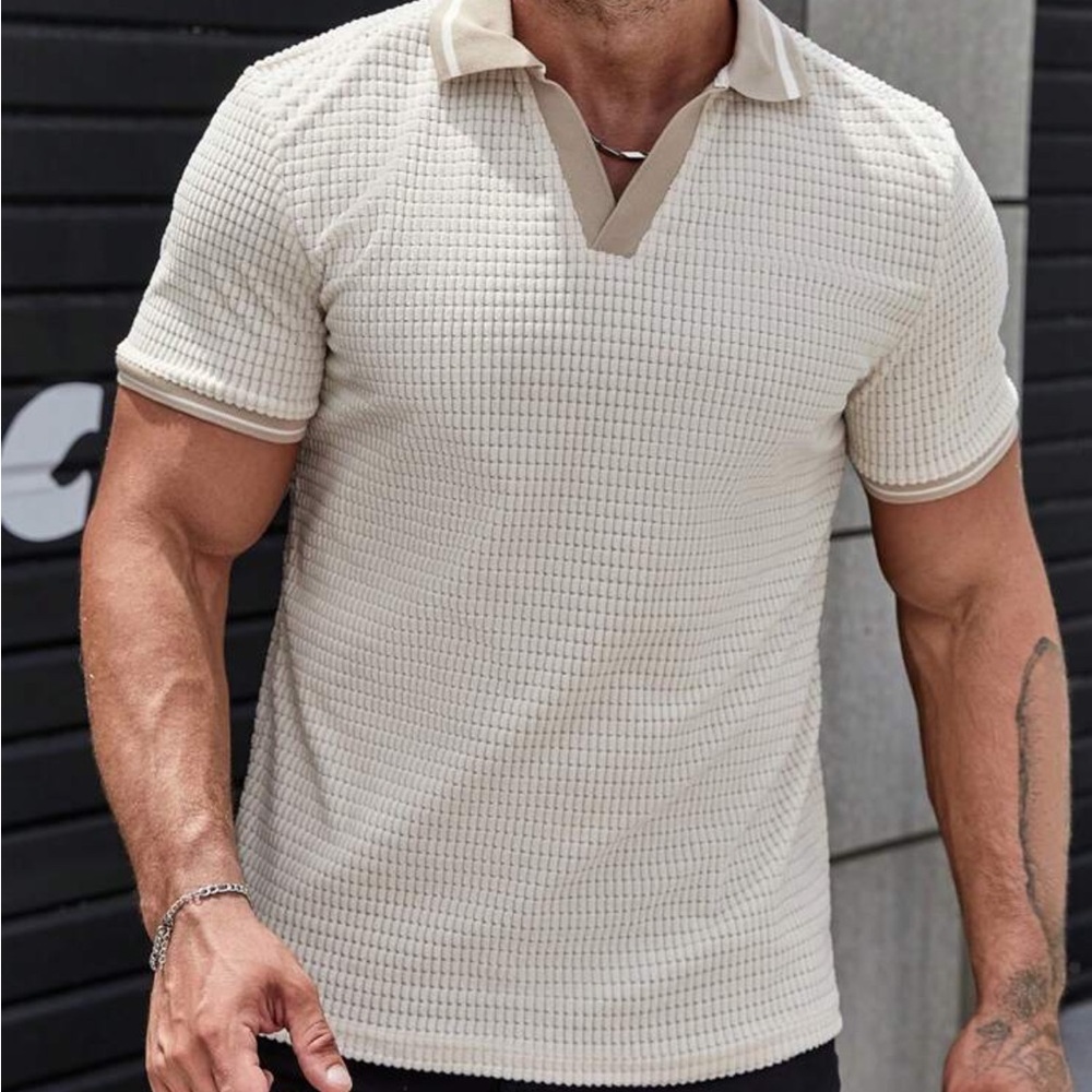 Manfinity Homme Men Solid Waffle Knit Polo Shirt
